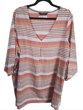 Riders By Lee Womens Plus Size 3X Top 100% Cotton Multicolor Striped Pullover